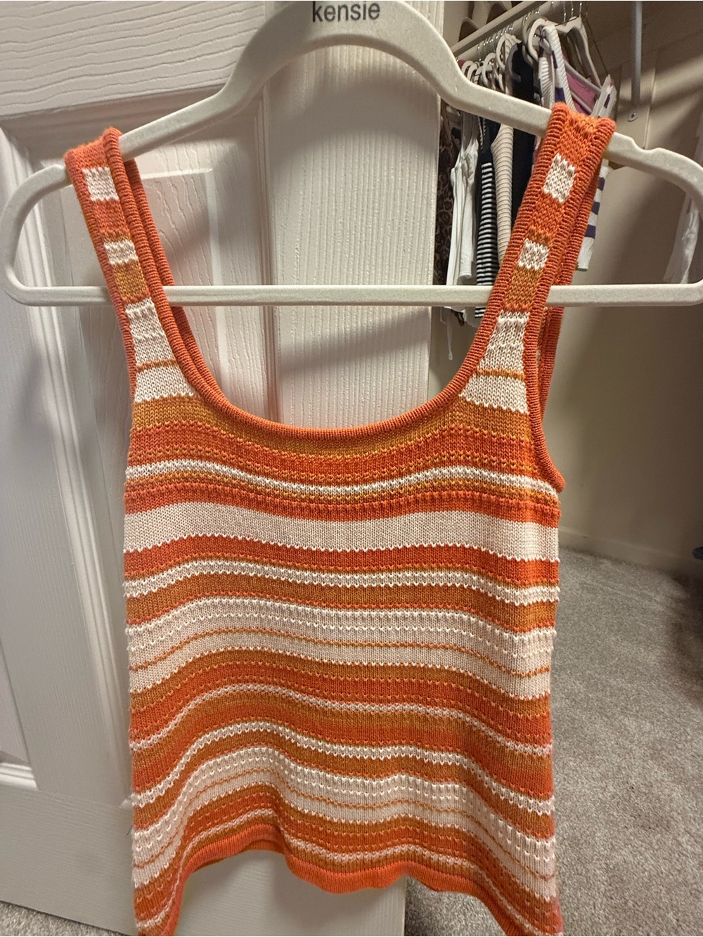 Kensie Orange & Cream Striped Knit Tank Top